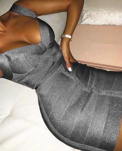 Herve Leger V-Neck Starry Bandage Dress for Parties