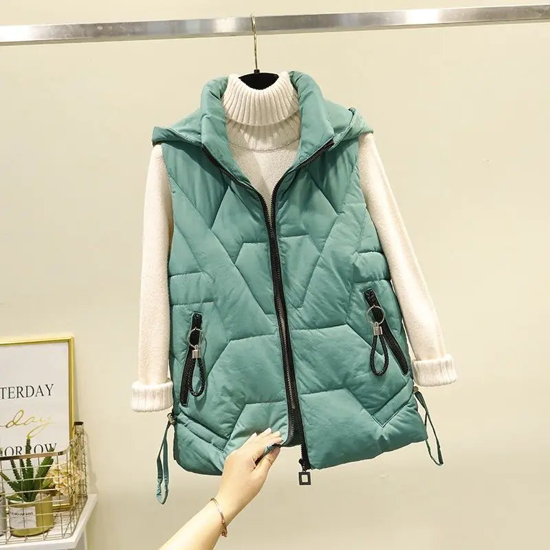 Women's Down Cotton Vest with Detachable Hood