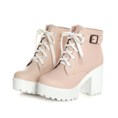 Plus Size Long Lace-Up Chunky Heel Martin Boots