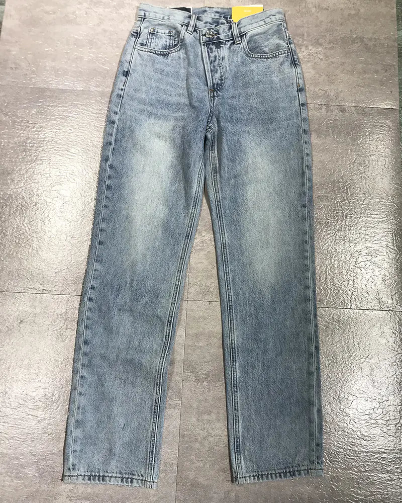 Wide-Legged Straight Pile Pants with Cross-Waist Design