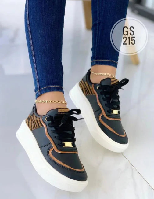 Women's Sneakers with Leopard Print and Thick Sole (One Pair)