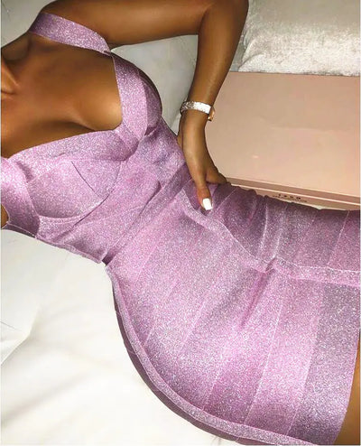 Herve Leger V-Neck Starry Bandage Dress for Parties