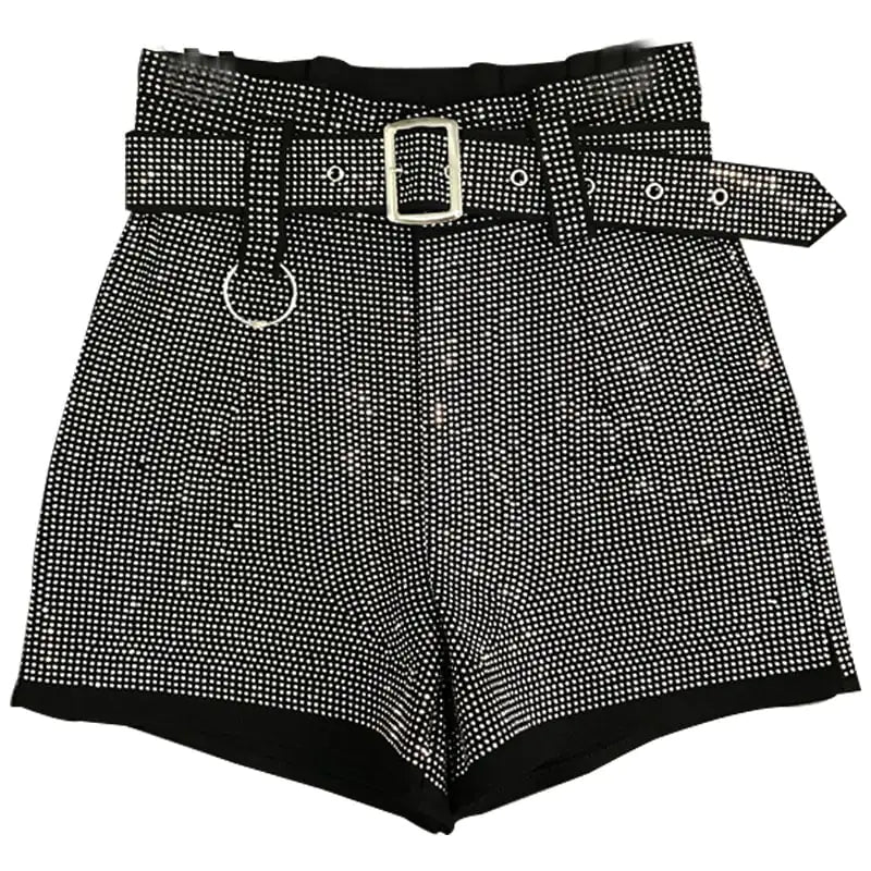 Spring Fashion Rhinestone Shiny Belt All-Match Shorts