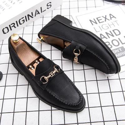 Men's Casual Soft Leather Loafers with Metal Buckle
