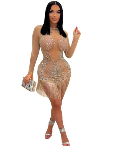 Women's Fashion Mesh Tassel Dress
