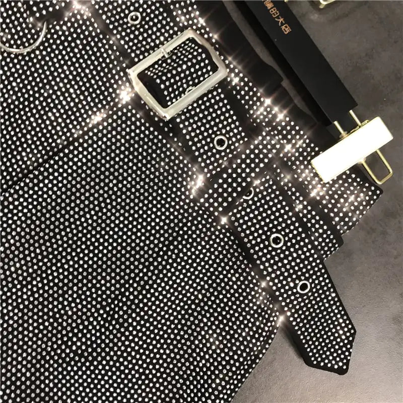 Spring Fashion Rhinestone Shiny Belt All-Match Shorts