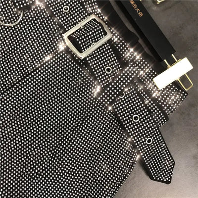 Spring Fashion Rhinestone Shiny Belt All-Match Shorts
