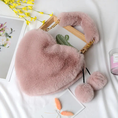 Heart-shaped Plush Peach Handbag for Women