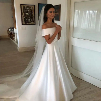 Simple Off-Neck Wedding Dress for Women