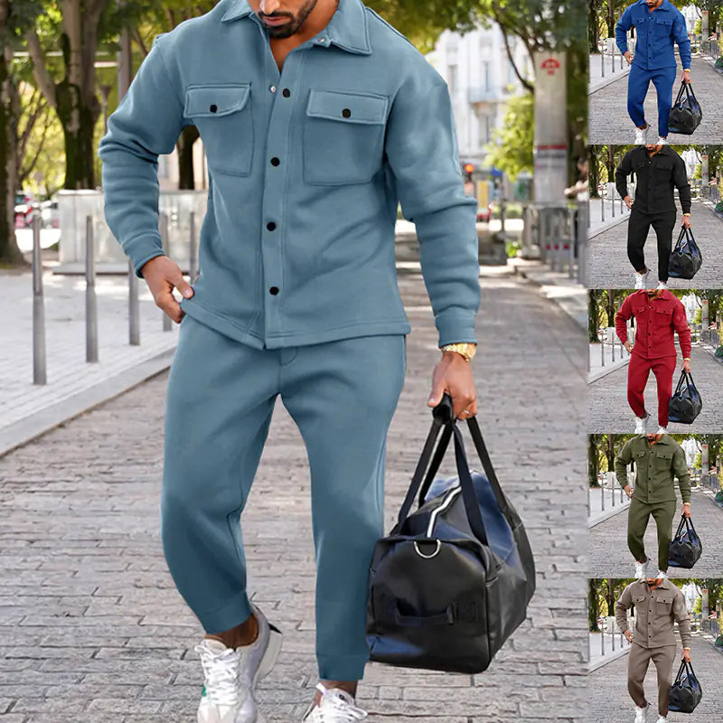 Suede Slim Fit Solid Color Two-Piece Suit for Men