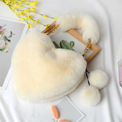 Heart-shaped Plush Peach Handbag for Women