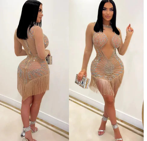 Women's Fashion Mesh Tassel Dress